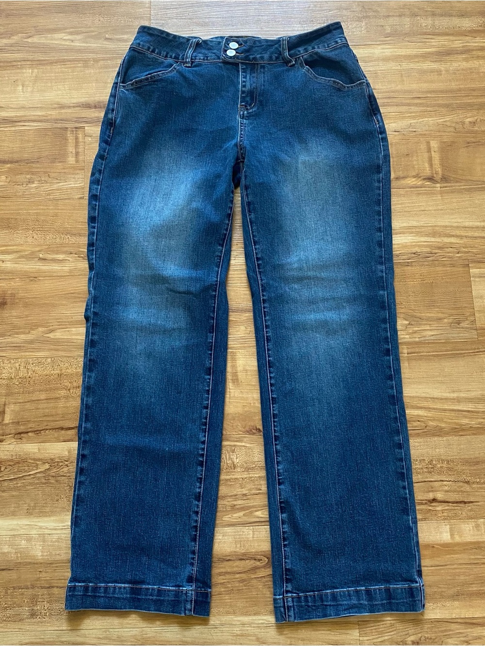 Flamingals XL Straight Leg Trouser Blue Denim Jeans Stretch Baggy Chic Comfort